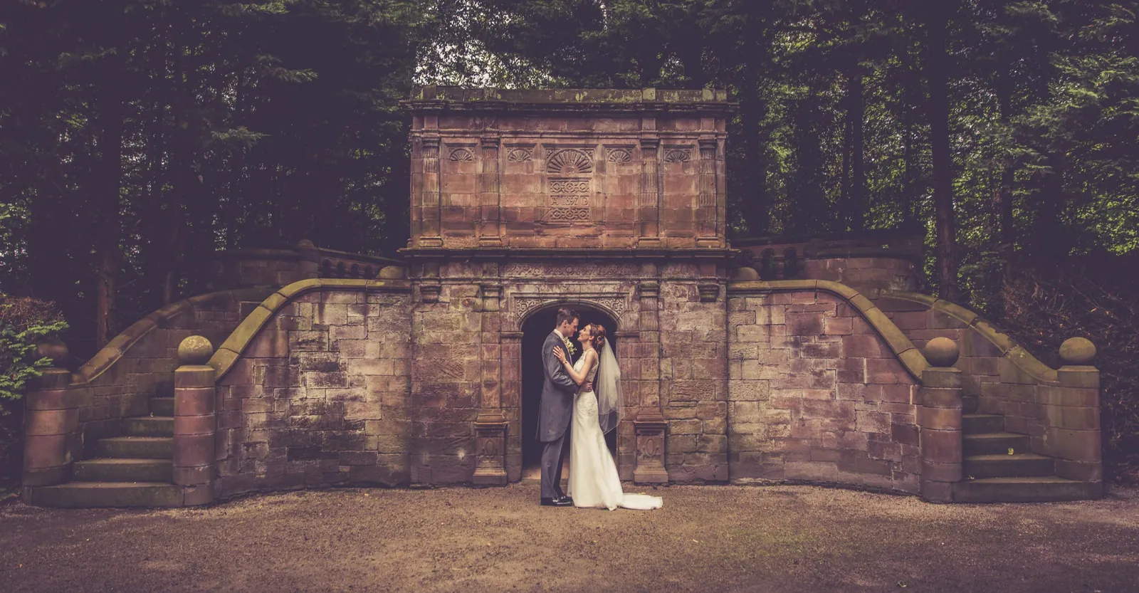 Relaxed portrait of bride and groom at a Thornton Manor wedding