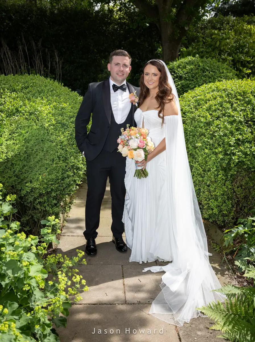 Natural bride and groom portrait at Rowton Hall Hotel, Cheshire