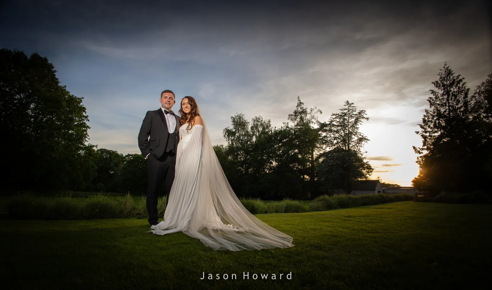 Sunset wedding photograph at Rowton Hall Hotel, Cheshire