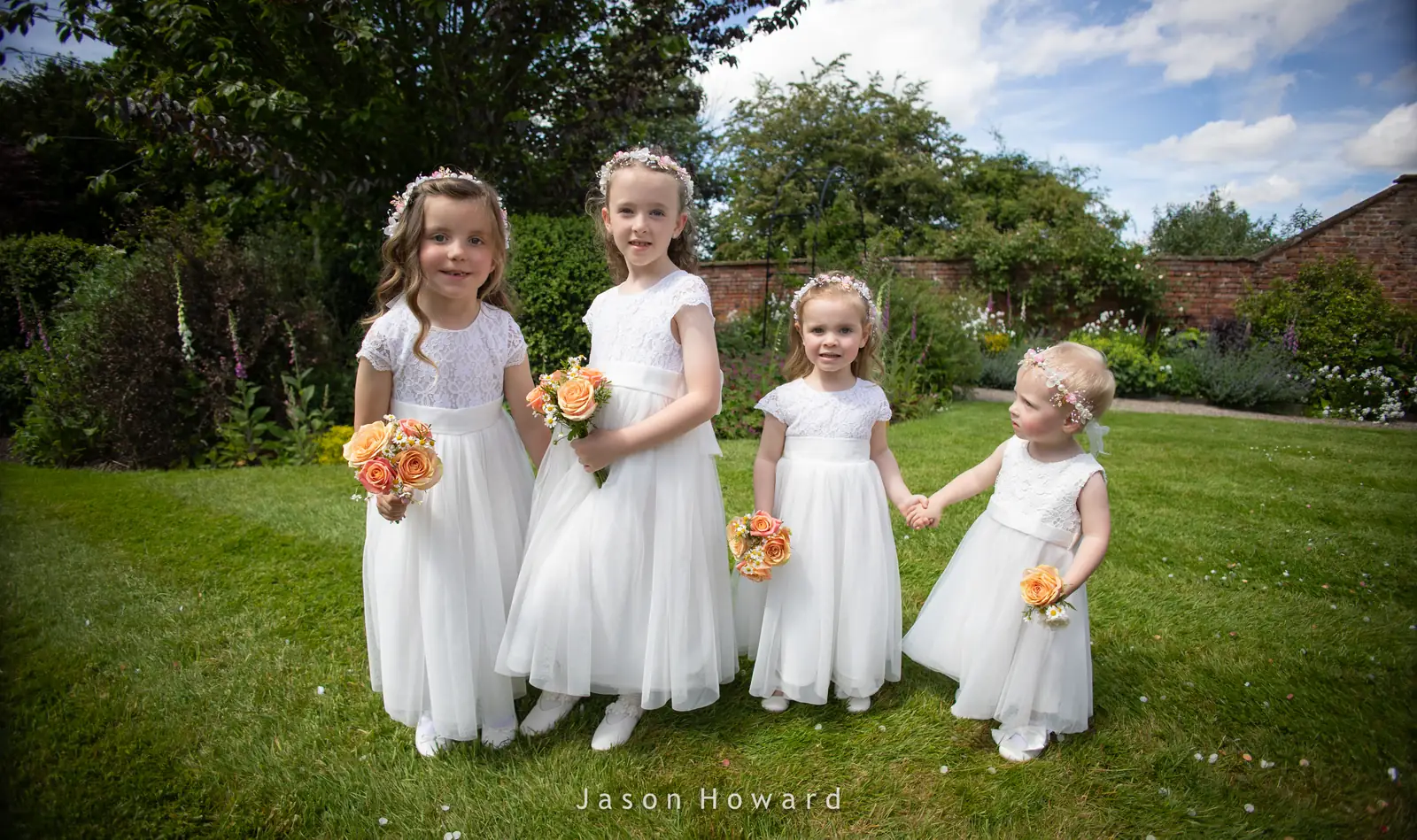 Flower girls at a Rowton Hall Hotel wedding, Chester